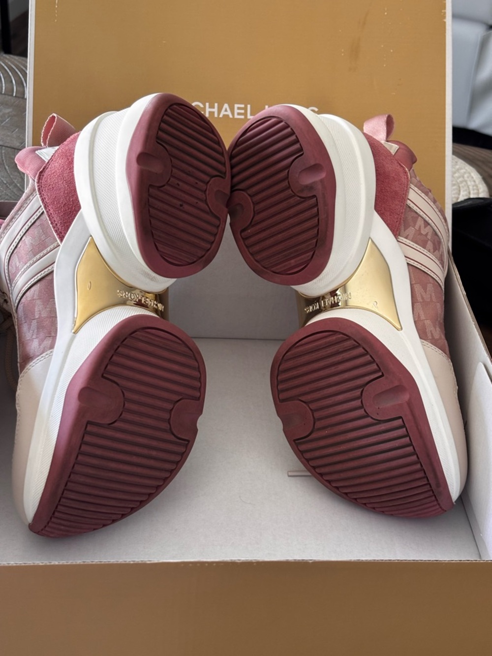 Michael Kors Blush Pink and Gold Olympia Trainer Platform Sneakers - Picture 4 of 8
